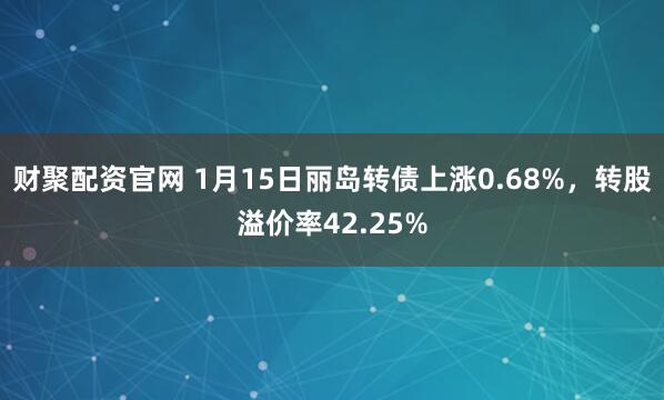 财聚配资官网 1月15日丽岛转债上涨0.68%，转股溢价率42.25%